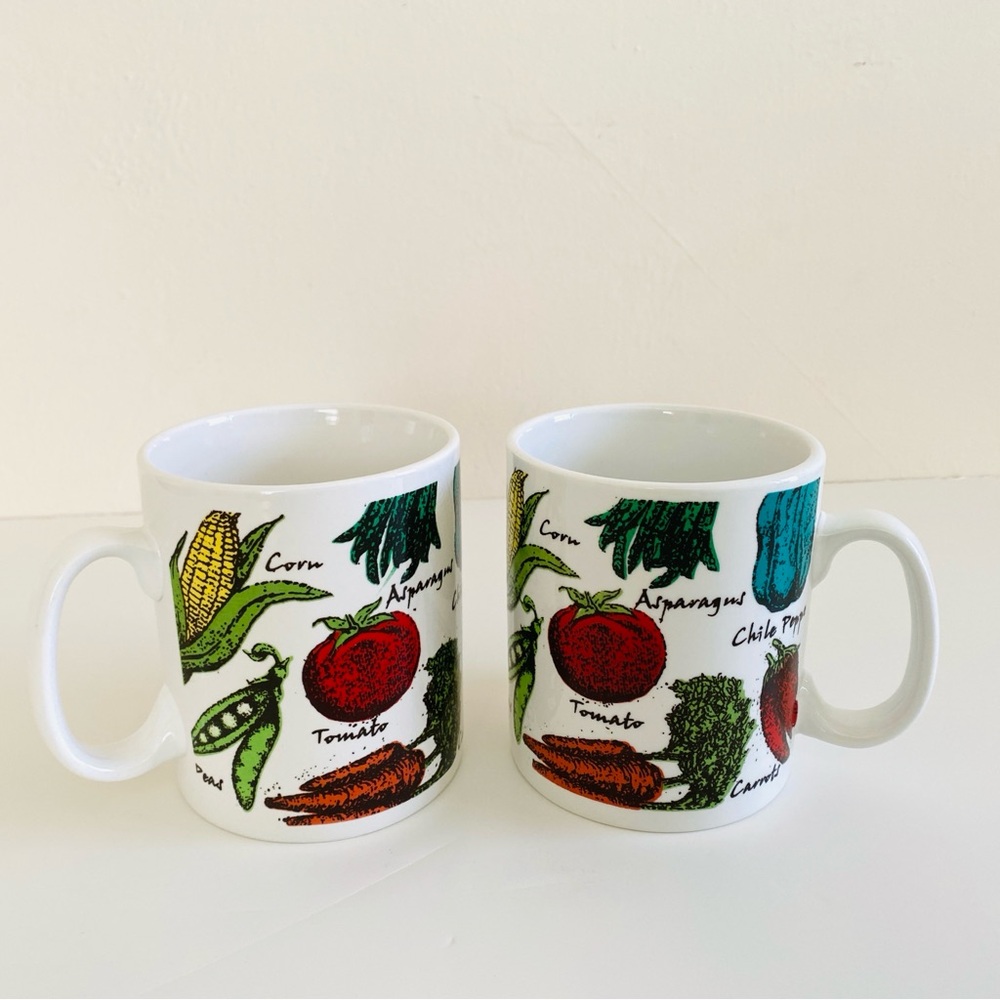 Vintage 70s / 80s Jumbo Soup Mug Chili Oversized Vegetables Ceramic Set of 2 - Picture 14 of 14